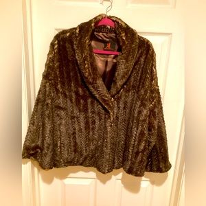 Adrienne Landau Rich Brown Faux Fur Jacket, Hook and Eye Closures, Lightweight